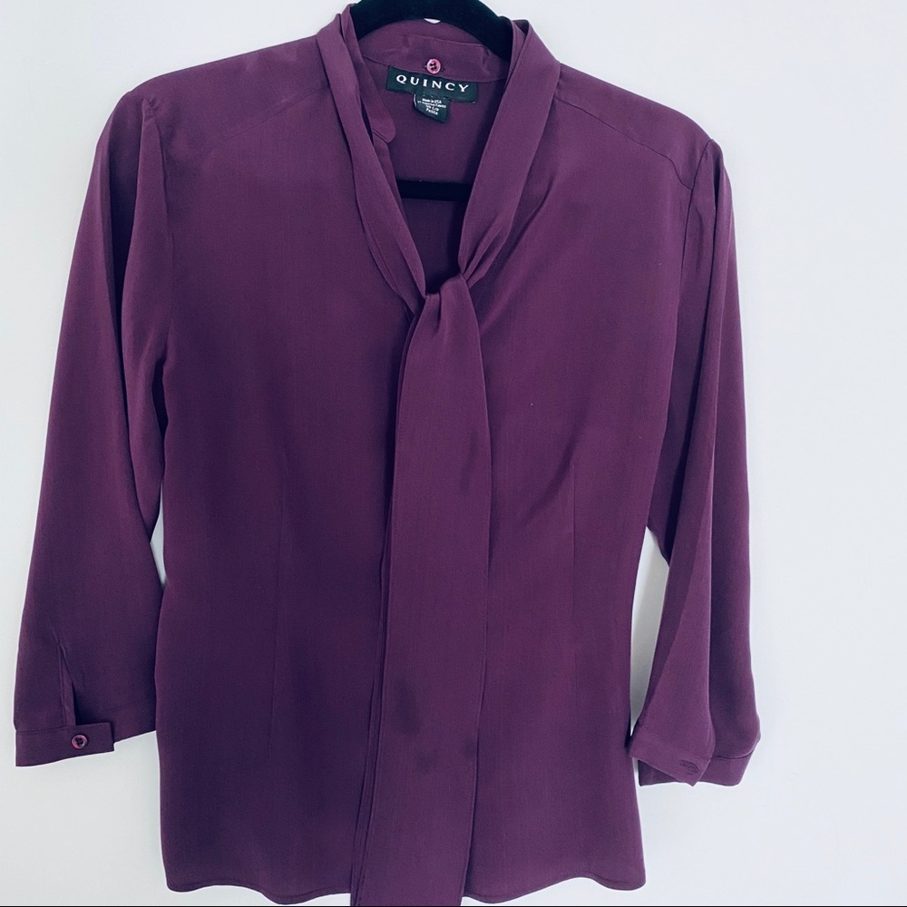 Quincy Custom 100% Silk Blouse Size Petite 38 C/D
